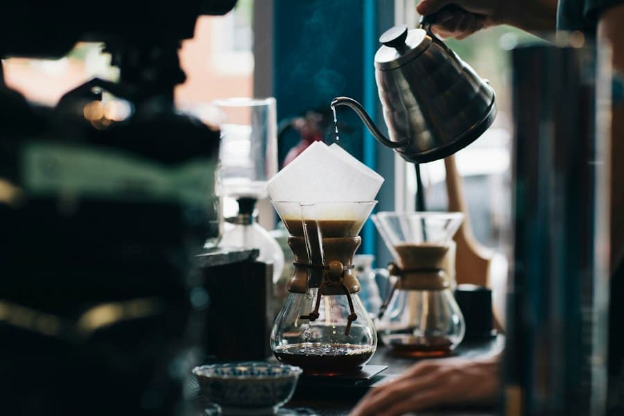 Fresh coffee being prepared in a cafe